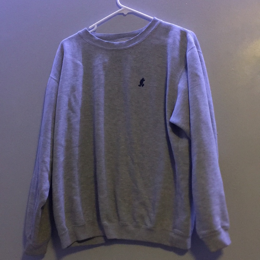 Basic grey hoodie Mickey Mouse Embroidery Crewneck